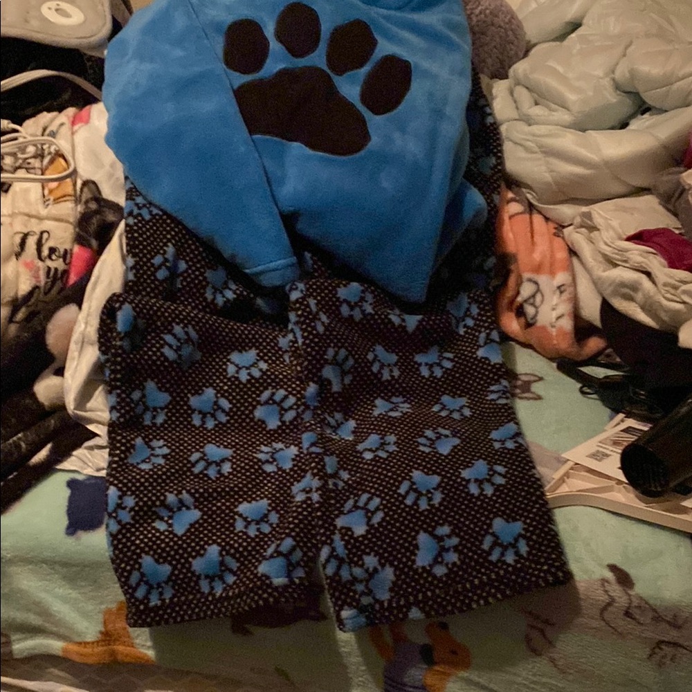 Blue and Black Paw Print Pajama Set